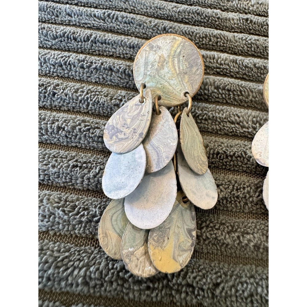 Dangle Earrings Marble Swirl Teardrop Disc Statement Fashion Jewelry - Picture 2 of 8